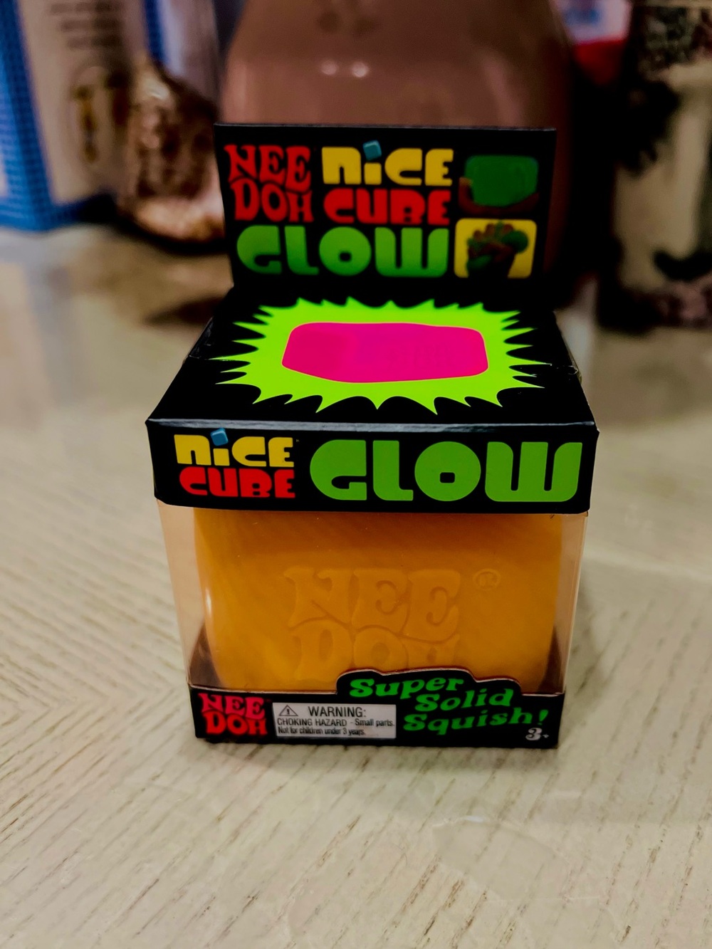 NeeDoh Nice Cube Glow Super Solid Squish - Orange AUTHENTIC